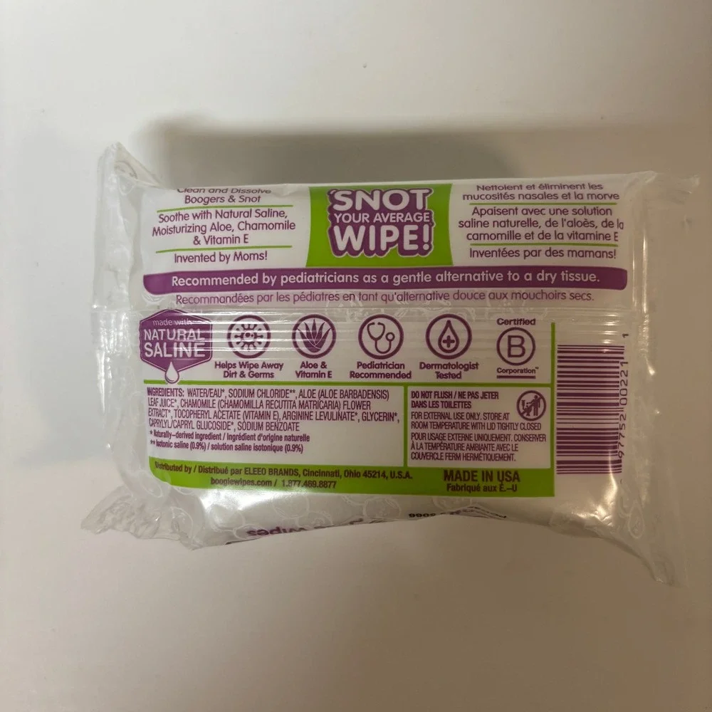 Lot of 8 Boogie Wipes Unscented Gentle Saline Nose Wipes 30/Pack